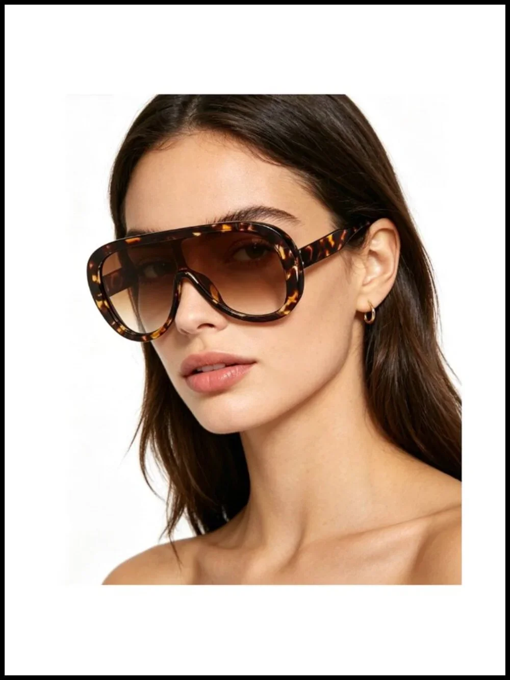 Oversized Pilot Sunglasses Women One Piece Lens Metal Frame UV Protection